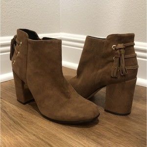 Rachel Zoe Twiggy Camel Suede Sepia Ankle Boots Bootie Size 7.5